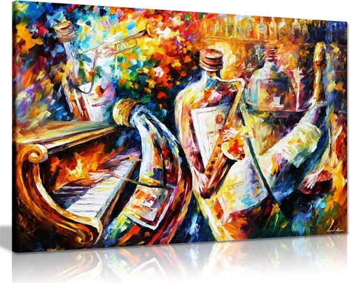 Vista 19 de Pareja bajo un paraguas por Leonid Afremov - Lienzo decorativo para pared (12 x 8 pulgadas)