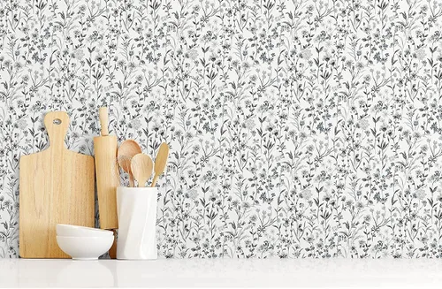 Vista 5 de NextWall Papel tapiz autoadhesivo de flores silvestres (carbón y piedra azulada)