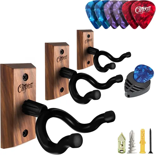 Vista 10 de Percha de pared para guitarra, paquete de 2 unidades Nuez Negra 2 Pack