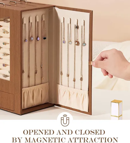 Vista 4 de Homde Organizador de joyas con ganchos transparentes para collares de ventana, regalo para mujeres, caja de joyería para collares, anillos, aretes