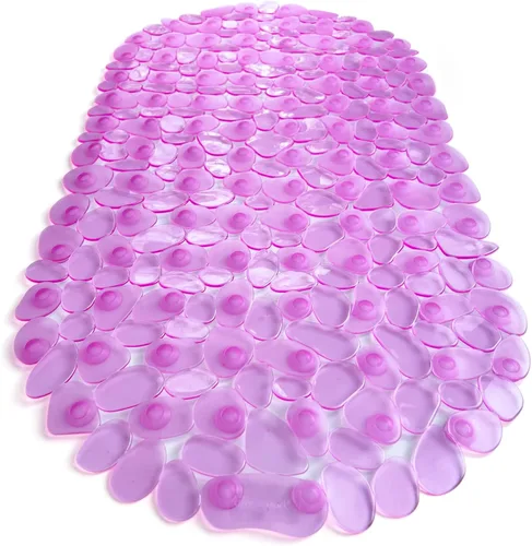 Vista 17 de Alfombra antideslizante para bañera y ducha "Pebbles" de 27 x 14 pulgadas, ovalada, no tóxica, segura, limpia, lavable a máquina, agarre y drenaje