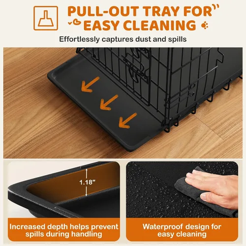 Vista 6 de Yaheetech Jaula para perros de doble puerta de 30 pulgadas con divisor para cachorros, perrera plegable de metal con bandeja extraíble, jaula