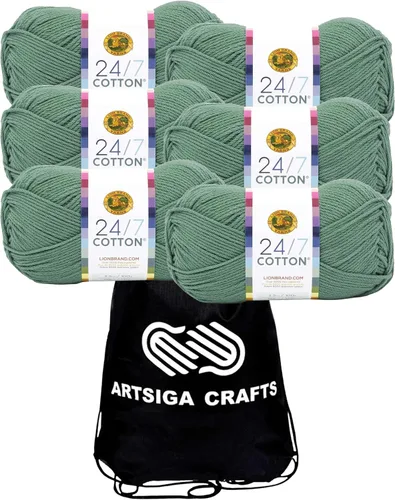 Vista 34 de Lion Brand 24/7 Algodón Blanco 761-100 (6-Carrillos - Mismo Lote de Tinta) Hila Gruesa Media #4 de Algodón para Crochet y Tejido con Bolsa