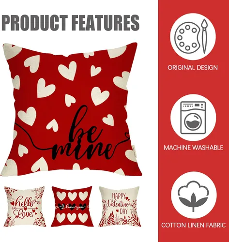 Vista 3 de Fahrendom Juego de 4 fundas de almohada decorativas con diseño de corazones de amor para el día de San Valentín, 20 x 20 pulgadas, diseño de flechas