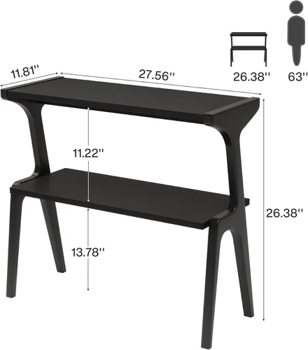 Vista 2 de Tribesigns Mesa auxiliar de madera maciza, mesa de dos niveles moderna y delgada para sofá con estantes de almacenamiento, mesa lateral alta