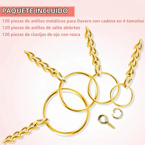 Vista 4 de shynek - Llavero con cadena, 360 llaveros dorados con anillos de salto y pasadores de ojo de tornillo a granel para resina, manualidades