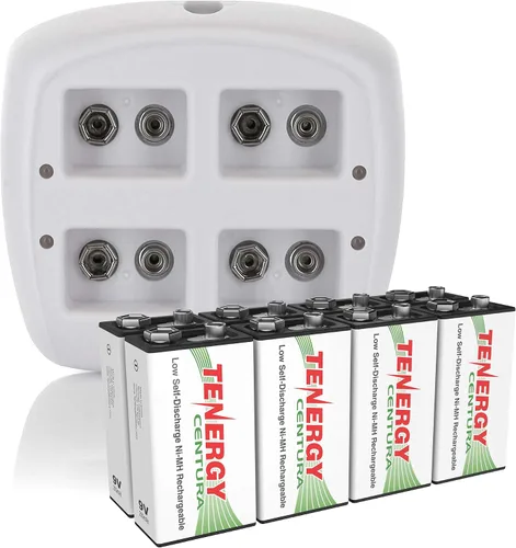 Vista 10 de Tenergy TN136 Cargador inteligente de 4 bahías 9V con 4 piezas 9V Tenergy Centura (baja autodescarga) NiMH 200mah baterías recargables