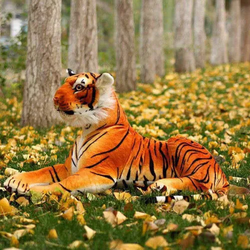 Vista 6 de GracesDawn Animales de peluche, tigre de 26.8 pulgadas (incluyendo el tamaño de la cola), gato de peluche para temática de la selva, decoración
