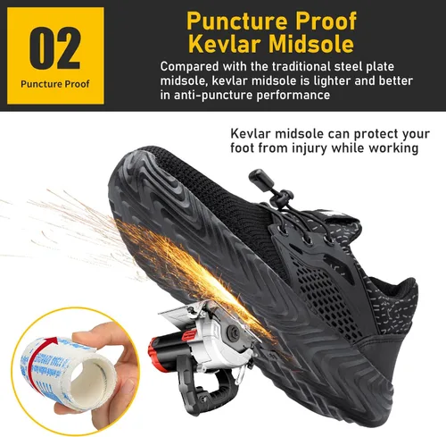 Vista 3 de Furuian Zapatos indestructibles con punta de acero para hombres y mujeres, ligeros, resistentes a pinchazos, zapatos de trabajo de seguridad