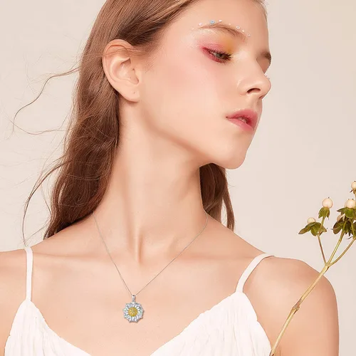 Vista 2 de Sunflower Locket That Hold Pictures 925 Sterling Silver Flower Necklace Sunshine Rose Flower Pendant Necklace for Women