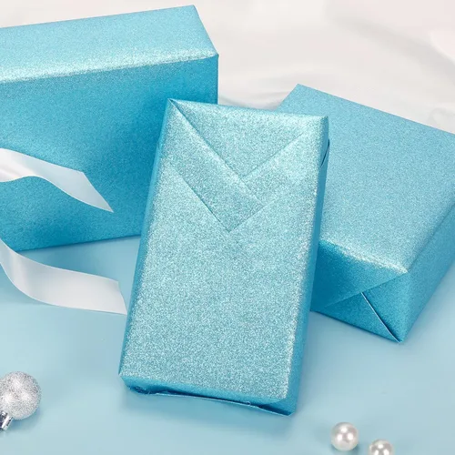 Vista 5 de Homeral Rollo de papel de regalo con purpurina, 46.8 pies cuadrados, azul cielo brillante para Navidad, cumpleaños, bodas, baby shower, despedida