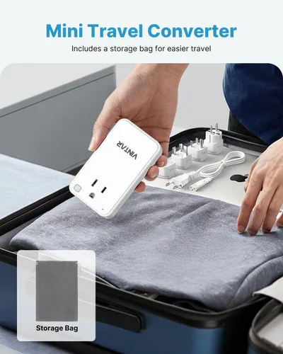 Vista 7 de VINTAR - Convertidor de 220 V a 110 V para viajes europeos, mini adaptador universal de viaje de 200 W, convertidor de voltaje de EE. UU. a Europa