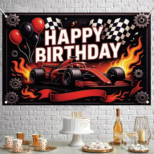 Vista 7 de Telón de Fondo Pancarta de Feliz Cumpleaños de Carreras de Fórmula 1 Fondo de Fotografía de Auto F1 Decoraciones de Fiesta de Carreras Suministros