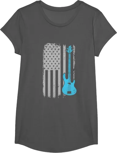 Vista 16 de Electric Bass Guitar Player American Flag Musician T-Shirt Asphalt Grey