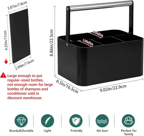 Vista 2 de BYUNER Organizador de Ducha Negro Portátil: Organizador de Baño de Plástico para Encimera, Organizador de Limpieza con Asa, Cesta de Ducha Rígida