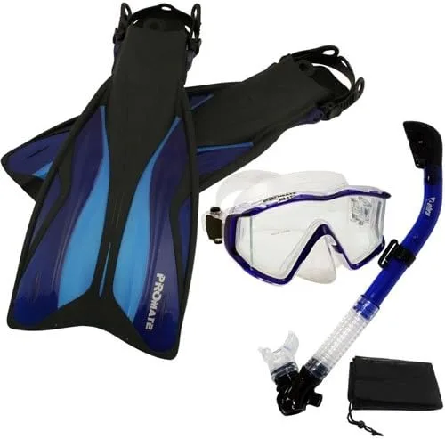 Vista 5 de PROMATE Juego de aletas de buceo con máscara panorámica de snorkel en seco