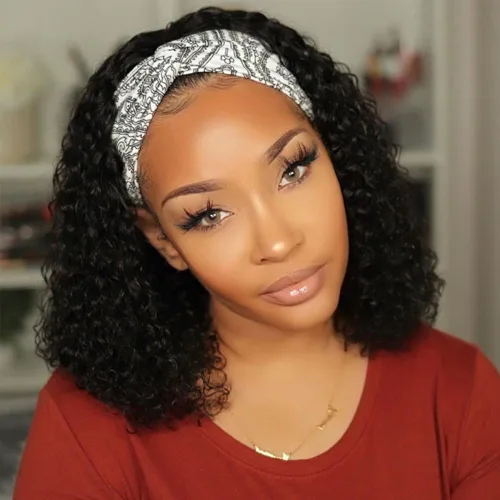 Vista 8 de Peluca rizada con diadema de cabello humano sin encaje frontal, pelucas rizadas para mujeres negras, cabello humano sin pegamento, 100% cabello
