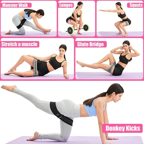 Vista 3 de Adjustable Fabric Resistance Bands for Squats, Glutes & Legs – 5 Levels of Customizable Size, Width & Tension, Non-Slip Booty Bands for Men and
