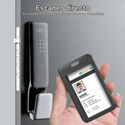 Vista 6 de JINEASY ID Paquete de 2 portadores de credenciales de plástico duro verticales para tarjetas de trabajo y tarjetas de acceso, uso intensivo, negro