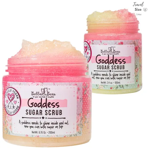 Vista 2 de Bella & Bear Goddess Sugar Scrub - Exfoliante 3 en 1, exfoliante corporal y gel de baño Vegano, felicidad libre de crueldad para una piel sedosa