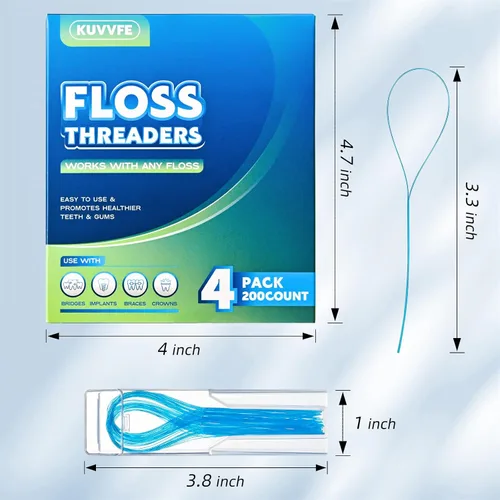 Vista 3 de Kuvvfe Enjuagadores de hilo dental, hilo dental de limpieza profunda para frenos, puentes, implantes 200 unidades (paquete de 4)