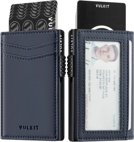 Vista 7 de VULKIT Billeteras delgadas para hombre, con bloqueo RFID, diseño minimalista con capacidad para hasta 11 tarjetas, Negro -, Minimalista