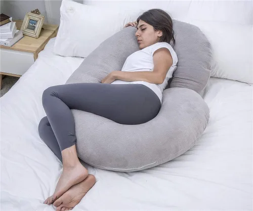 Vista 5 de 1 MIDDLE ONE Funda de almohada de embarazo en forma de C, funda de repuesto de terciopelo transpirable con cremallera para almohada de maternidad