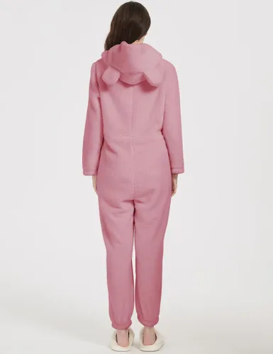 Vista 3 de Flygo Pijama de una pieza con capucha para mujer, pijama de invierno mullido