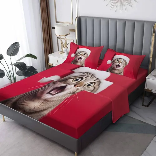 Vista 7 de Sábanas de gato tamaño individual – Sábanas y fundas de almohada de animales – 100% microfibra, estampado de alta cantidad de hilos, sábana