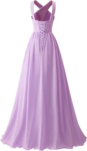 Vista 3 de Rmaytiked Vestidos de dama de honor de gasa plisados con agujero de cerradura para boda vestidos largos de graduación vestidos formales de fiesta
