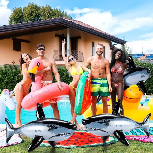 Vista 6 de Animales inflables de 32 pulgadas, diseño de tiburón, flotador, flotador, piscina, para adolescentes, adultos, océano, playa, suministros de fiesta