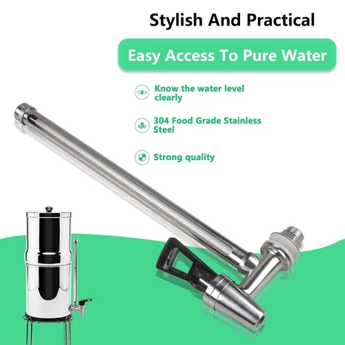 Vista 5 de Espiga de vidrio de 7 pulgadas con visión clara, nivel de agua, acero inoxidable, para Berkey Big, sistema de filtro de agua alimentado por gravedad
