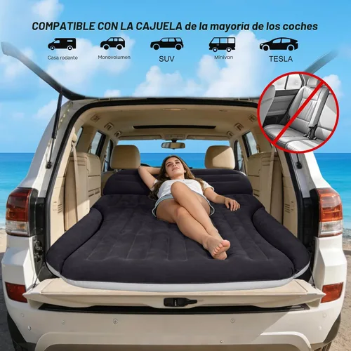 Vista 7 de Ciremiv Colchón de aire SUV con bomba, cama de coche flocada de doble cara Azul Negro