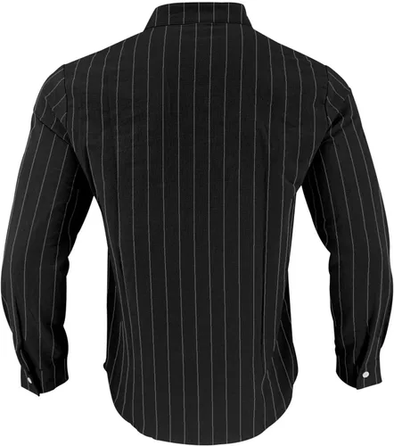 Vista 6 de Camisa de lino para hombre, manga larga, casual, a rayas, con botones, para playa, verano y boda