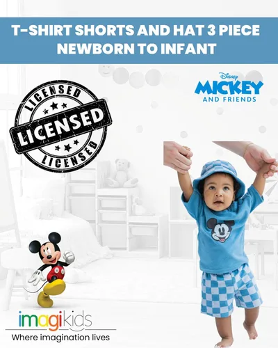 Vista 4 de Disney Baby Loop - Conjunto de 3 piezas de camiseta de tela de rizo, pantalones cortos y sombrero para el sol, tallas de recién nacido a bebé