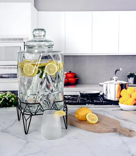 Vista 9 de Glacial Ice Design - Dispensador de bebidas de vidrio con espita SS y soporte, 2.5 galones