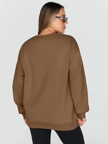 Vista 4 de Trendy Queen - Sudaderas para mujer, sudaderas con capucha de gran tamaño, cuello redondo, suéteres cómodos para otoño e invierno, ropa a la moda