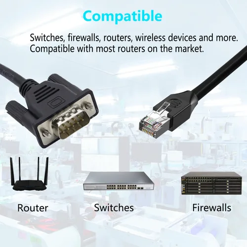 Vista 6 de Cable RJ45 a DB9 RJ45 macho a DB9 9 pines macho RS232 Puerto serie Cat5 Ethernet LAN Cable de consola RJ45 a RS232 Dispositivos de red Cable