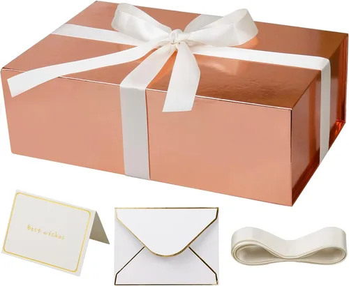 Vista 17 de YINUOYOUJIA Cajas de regalo grandes negras con tapa, caja de regalo magnética de 14 x 9 x 4.5 pulgadas con cinta, tarjetas y sobres para regalos