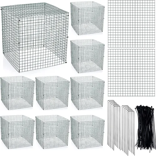 Vista 8 de Zubebe Paquete de 10 protectores de plantas de alambre pequeño, protectores cuadrados para plantas de animales, jaula de malla de alambre de pollo