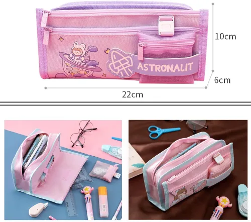 Vista 2 de Estuche Kawaii para lápices escolares de gran capacidad, lindo estuche Kawaii (conejo púrpura)