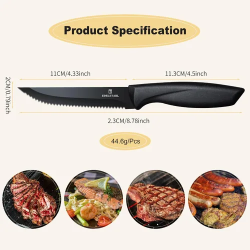 Vista 2 de Juego de 4 cuchillos para bistec, cuchillo premium para bistec, juego de cuchillos para bistec de acero inoxidable, cuchillo para bistec dentado