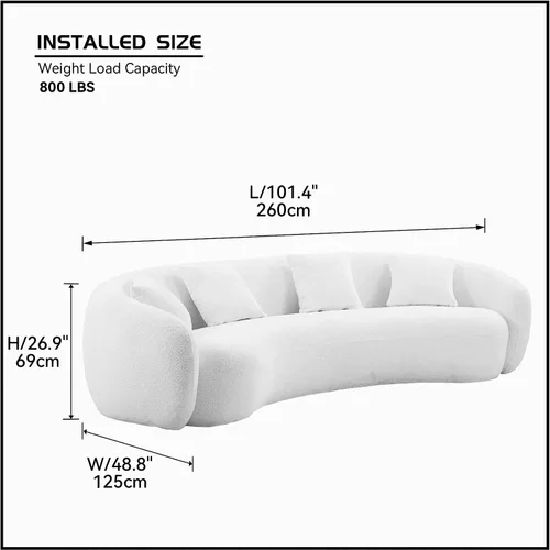 Vista 2 de KEVINSPACE Sofá curvo de 101 pulgadas, 4 asientos, moderno sofá de tela boucle de lujo, sofás de respaldo curvado de mediados de siglo, moderno