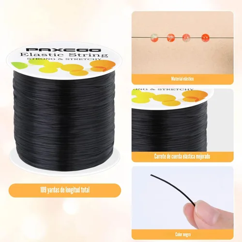 Vista 3 de Cuerda elástica negra Paxcoo, cordón elástico para cuentas para pulseras, collares, fabricación de joyas y suministros para enhebrado