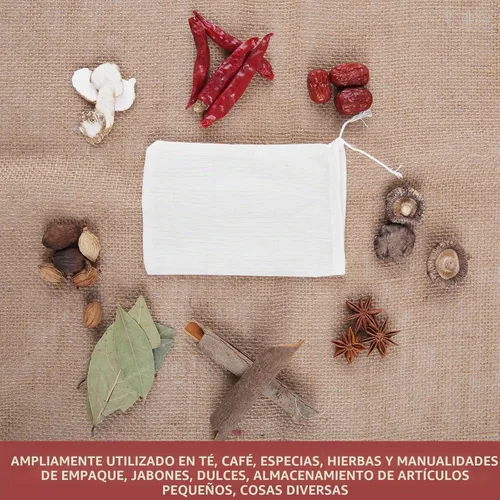 Vista 5 de 50 bolsas de especias para cocinar sopa, 3 x 4 en bolsas de muselina natural con cordón