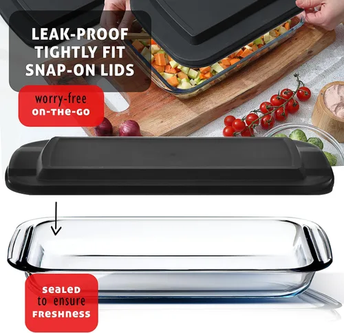 Vista 7 de EATEX Cacerola de vidrio profundo de 8 piezas para horno con tapas de plástico, platos de vidrio para horno, utensilios rectangulares para hornear