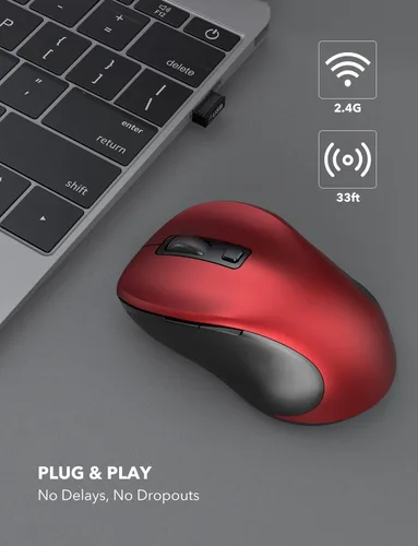 Vista 2 de Trueque Mouse inalámbrico para laptop, mouse ergonómico de 2.4 G con 3 niveles de DPI ajustables, botones de página arriba y abajo, mouse USB