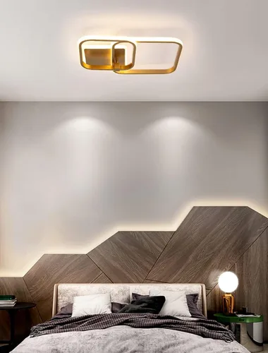 Vista 3 de Lámpara de techo LED moderna, lámpara de techo de montaje empotrado de 50 W, lámpara de techo cuadrada geométrica dorada para sala de estar