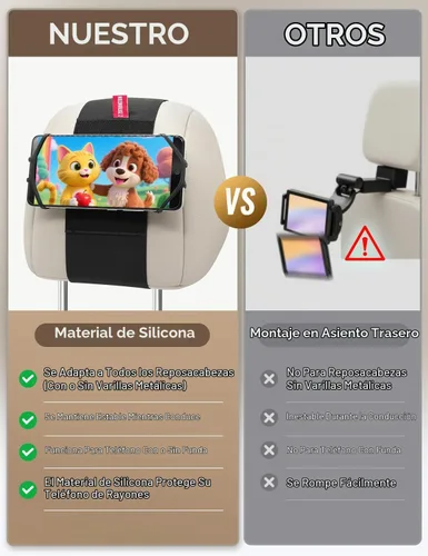 Vista 5 de Soporte de silicona para teléfono de automóvil, soporte ajustable para reposacabezas de teléfono compatible con iPhone 17, 16, 15, 14 Pro Max
