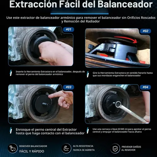 Vista 4 de Para GM LS Extractor de Equilibrador Armónico 25264 Extractor de Polea de Manivela para Chrysler Jeep Dodge, Extractor de Amortiguador Armónico